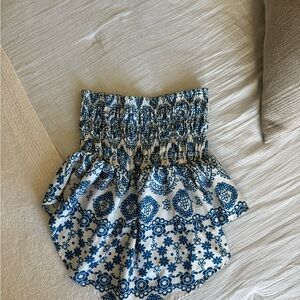 Blue and White Patterned Women's Shorts
